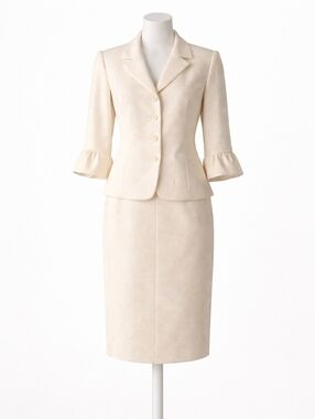 Vintage Jade 2 Pc Skirt Suit Set Women’s Ivory Jacquard Blazer Skirt Y2K